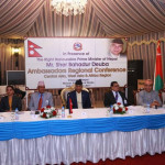 Nepali Ambassadors’ Regional Conference held at Muscat, Oman on 26th september 2017. The Ministry of foreign Affairs, Government of Nepal organized today at Muscat a Regional Conference of Nepali Ambassadors and Heads of Mission stationed in West Asia and Africa Region.
The conference was organized on the occasion of the official visit of the Rt. Hon. Prime Minister of Nepal to the Sultanate of Oman. The Embassy of Nepal in Muscat, hosted the event.
The Rt. Hon. Prime Minister directed the participants of the conference to work for the safety, security and the wellbeing of the Nepali migrant workers in the region.
Deputy Prime Minister and Foreign Minister for Foreign Affairs Hon. Krishna Bahadur Mahara instructed the Ambassadors to work towards enhancing the country’s image in the international arena and focus on conducting effective economic diplomacy.
Minister for Labour and Employment Hon. Farmullah Mansoor highlighted the various measures taken by the Government of Nepal to better manage foreign employment related issues and to address the problems faced by migrant workers.
The Ambassadors and Heads of the Mission made a presentation on their respective activities, opportunities & challenges.
Following matters were highlighted by the Ambassadors and Heads of the Mission: -
1) Concluding Bilateral Agreement or MoUs with labour receiving countries.
2) Appointing Honorary Consuls in various cities in the region;
3) Taking effective measures to curb malpractices in the field of labour recruitment and making migration safe, secured and dignified;
4) Additional Human Resource and budgetary support to effectively carry out Mission’s responsibility;
5) Identifying employment opportunities for skilled manpower;
6) Conducting economic diplomacy through effective co-ordination with all relevant agencies.
The Right Honorable Prime Minister also assured the Ambassadors that Government would take all the necessary measures to enable the mission to fulfill their responsibilities.
Foreign Secretary Mr. Shanker Das Bairagi moderated and conducted the conference and highlighted the objective of the conference and sought effective participation of all Ambassadors and Heads of mission. Mr. Bairagi also encourage the Ambassadors and Heads of the Mission to remain proactive for further strengthening the bilateral relations.
The Ambassadors and Head of mission appreciated Ministry of Foreign Affairs for organizing the Ambassador’s regional conference. They also thanked Ambassador Sarmila Parajuli Dhakal and the Embassy of Nepal in Muscat for hosting and making excellent arrangements for it.
Embassy of Nepal
Muscat
26th September 2017